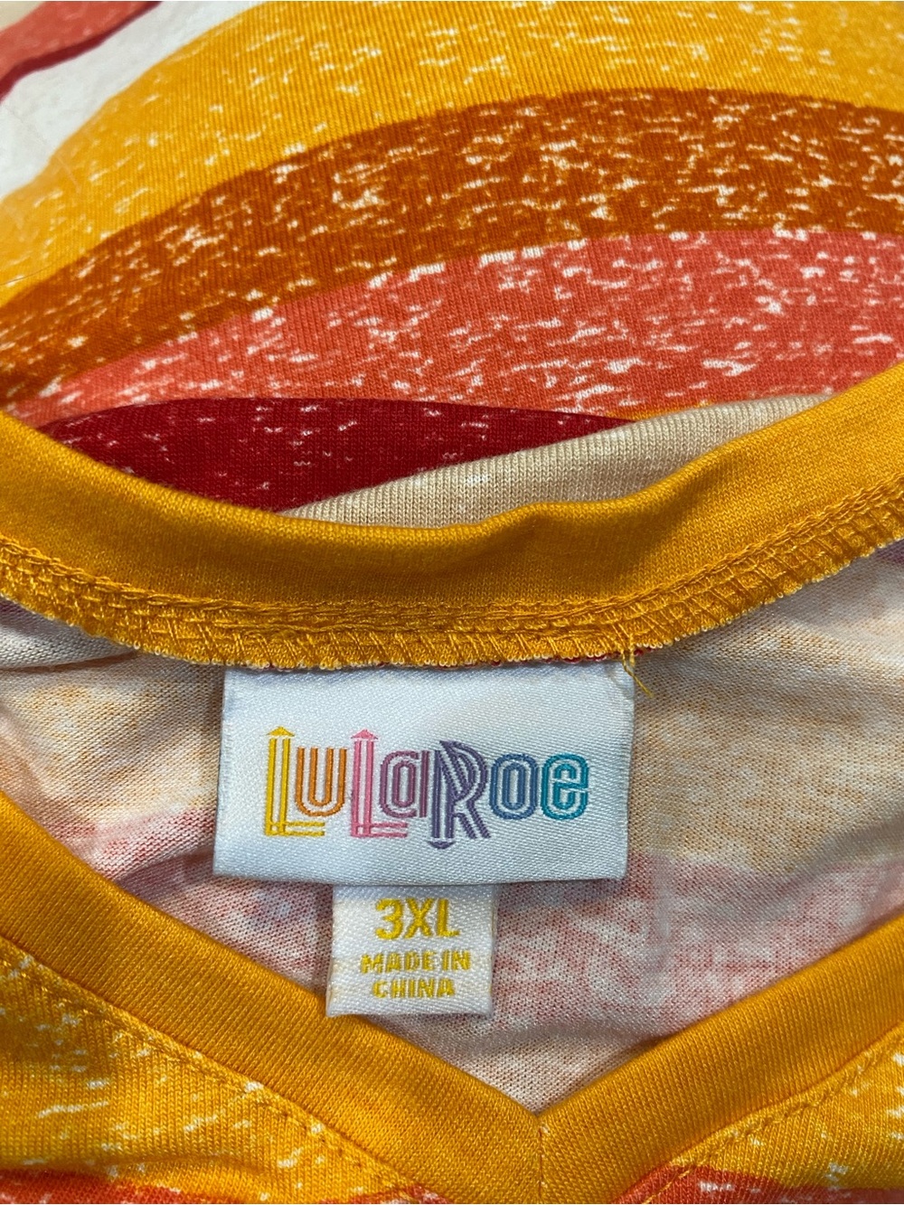 LuLaRoe Striped Sunset Tee - Yellow, Coral & Red